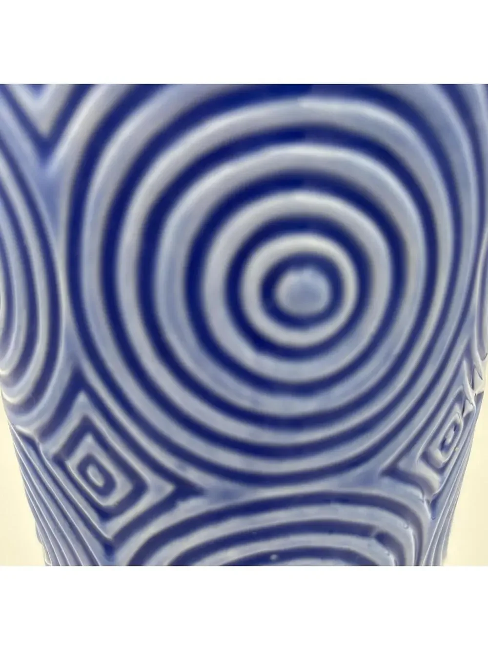 FTD Blue Vase, Ceramic Geometric Circle Design 8.75
